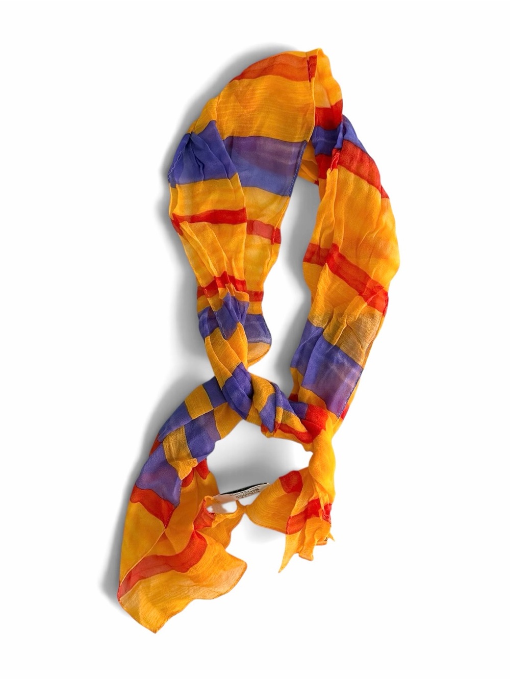 Elaine Gold Vintage Silk Scarf Orange Red Purple Striped Rectangular Chic 47X8